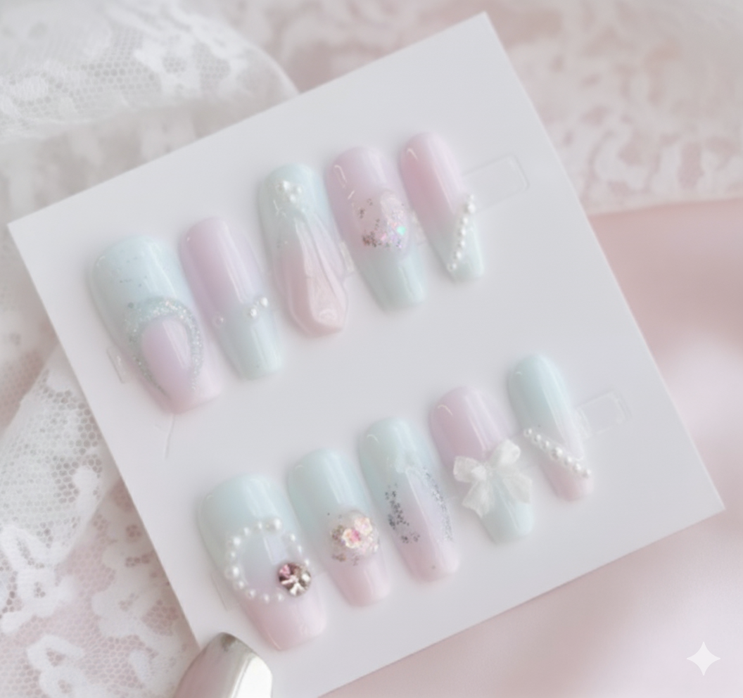 Noor Pastel - handmade press on nails